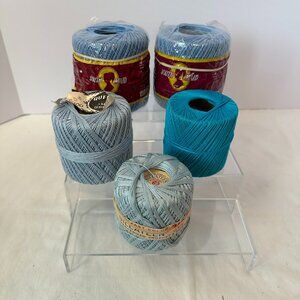 Crochet Thread Vintage 5 Assorted Blue Spools  South Maid, Sillateen Size 10